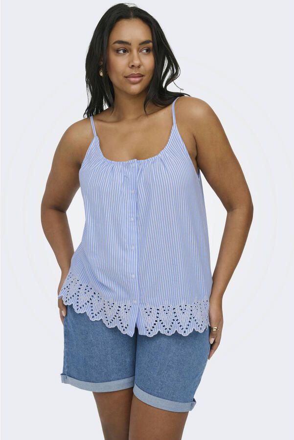 ONLY CARMAKOMA gestreepte top broderie lichtblauw