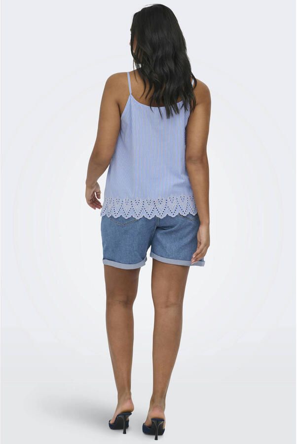 ONLY CARMAKOMA gestreepte top broderie lichtblauw - Foto 2
