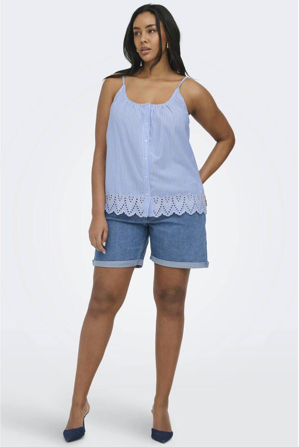 ONLY CARMAKOMA gestreepte top broderie lichtblauw - Foto 3