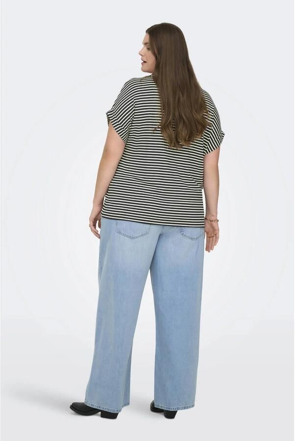 ONLY CARMAKOMA gestreepte top donkerblauw - Foto 3