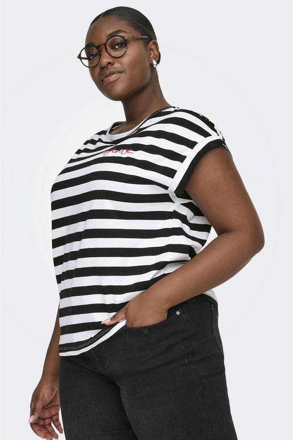 ONLY CARMAKOMA gestreepte top zwart - Foto 3