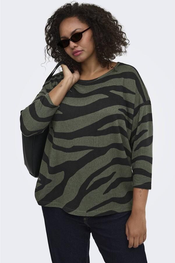 ONLY CARMAKOMA geweven top CARALBA met zebraprint olijfgroen zwart - Foto 3