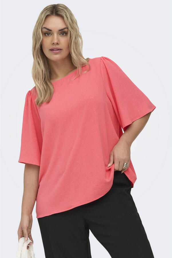 ONLY CARMAKOMA glitter top koraalrood
