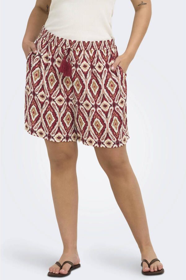 ONLY CARMAKOMA high waist loose fit casual short Plus Size met print rood