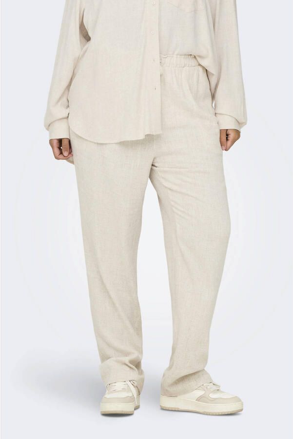 ONLY CARMAKOMA high waist casual broek met linnen ecru