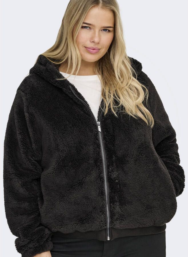 ONLY CARMAKOMA imitatiebont sweatvest Plus Size donkerbruin