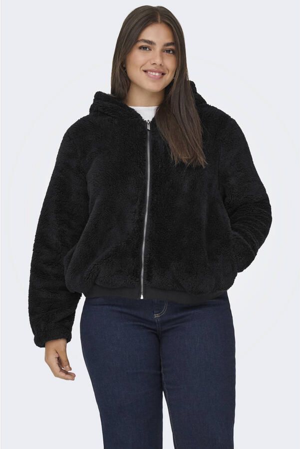 ONLY CARMAKOMA imitatiebont sweatvest Plus Size zwart