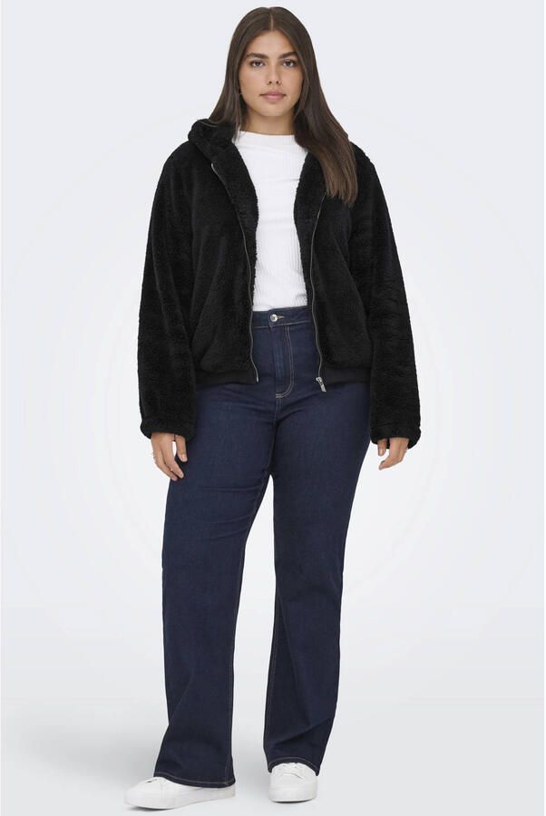 ONLY CARMAKOMA imitatiebont sweatvest Plus Size zwart - Foto 3
