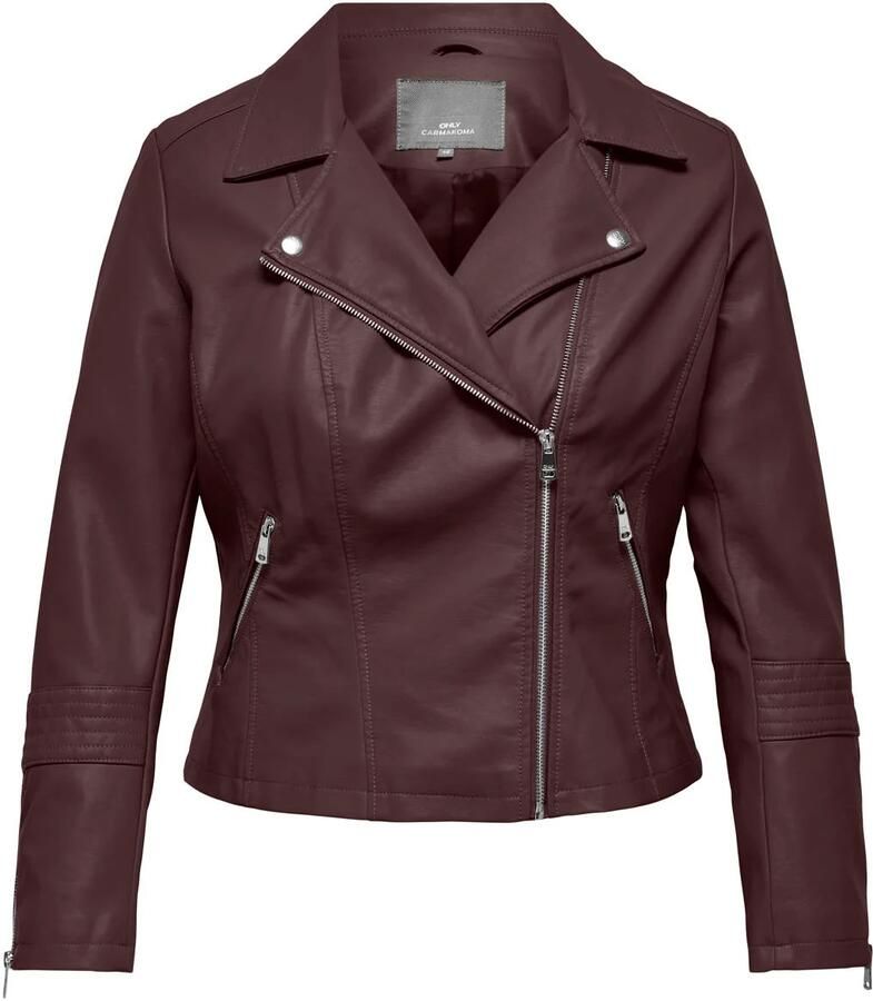 ONLY CARMAKOMA imitatieleer jas Plus Size donkerrood - Foto 2