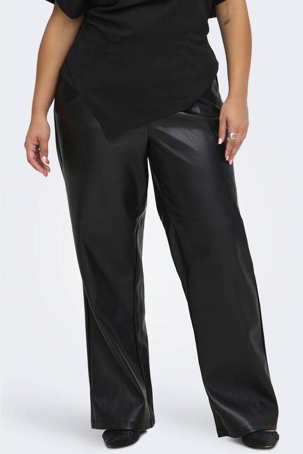 ONLY CARMAKOMA imitatieleren wide leg casual broek Plus Size zwart