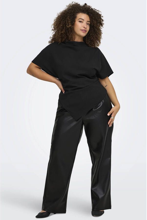 ONLY CARMAKOMA imitatieleren wide leg casual broek Plus Size zwart - Foto 2
