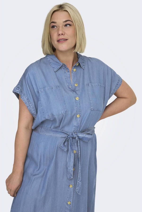 ONLY CARMAKOMA jurk gebreid light blue denim