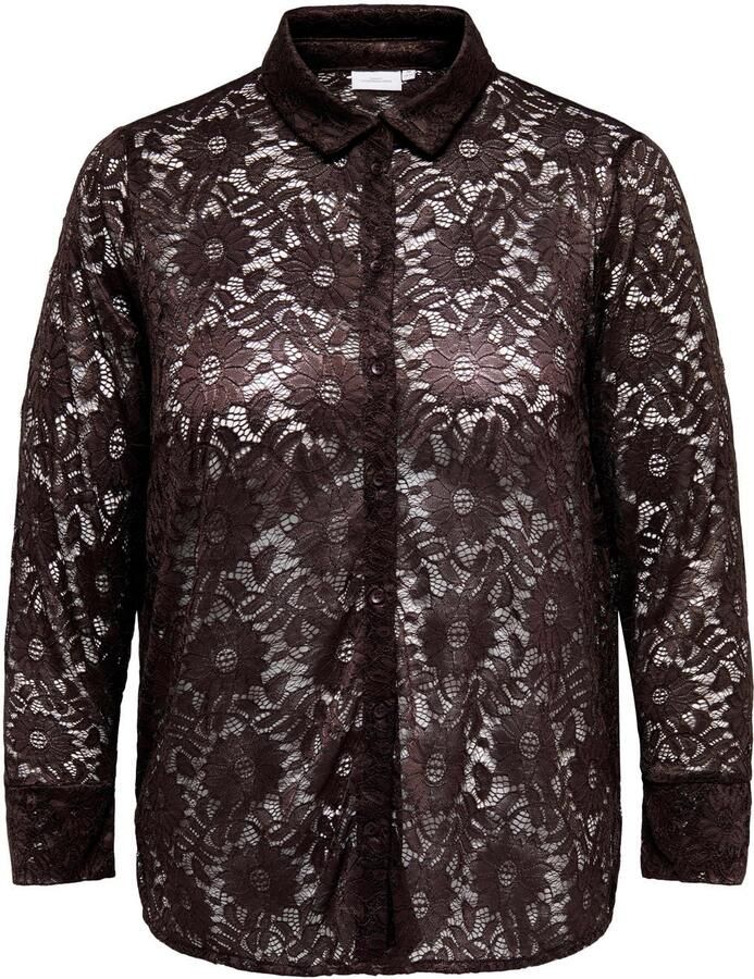 ONLY CARMAKOMA kanten gebloemde blouse Plus Size donkerbruin
