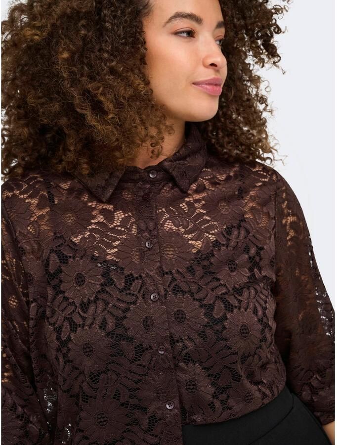 ONLY CARMAKOMA kanten gebloemde blouse Plus Size donkerbruin - Foto 2
