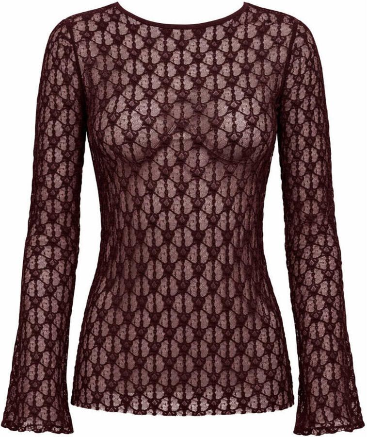 ONLY CARMAKOMA kanten top Plus Size met print bruin