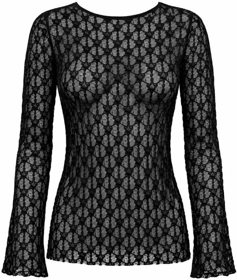 ONLY CARMAKOMA kanten top Plus Size met print zwart