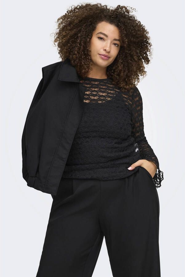 ONLY CARMAKOMA kanten top Plus Size met print zwart
