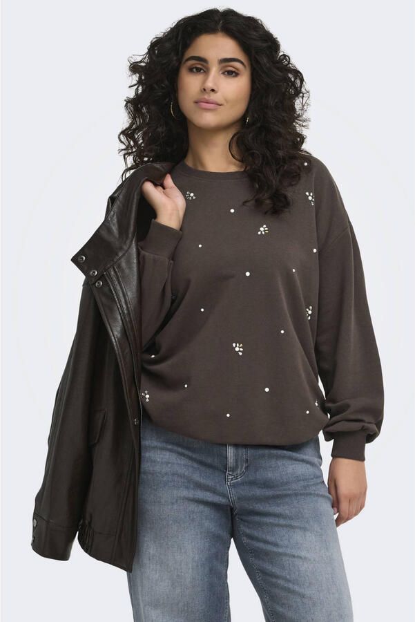 ONLY CARMAKOMA katoenen sweater Plus Size met print donkerbruin
