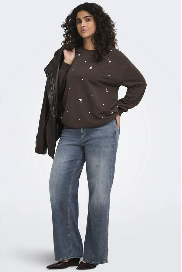 ONLY CARMAKOMA katoenen sweater Plus Size met print donkerbruin - Foto 2