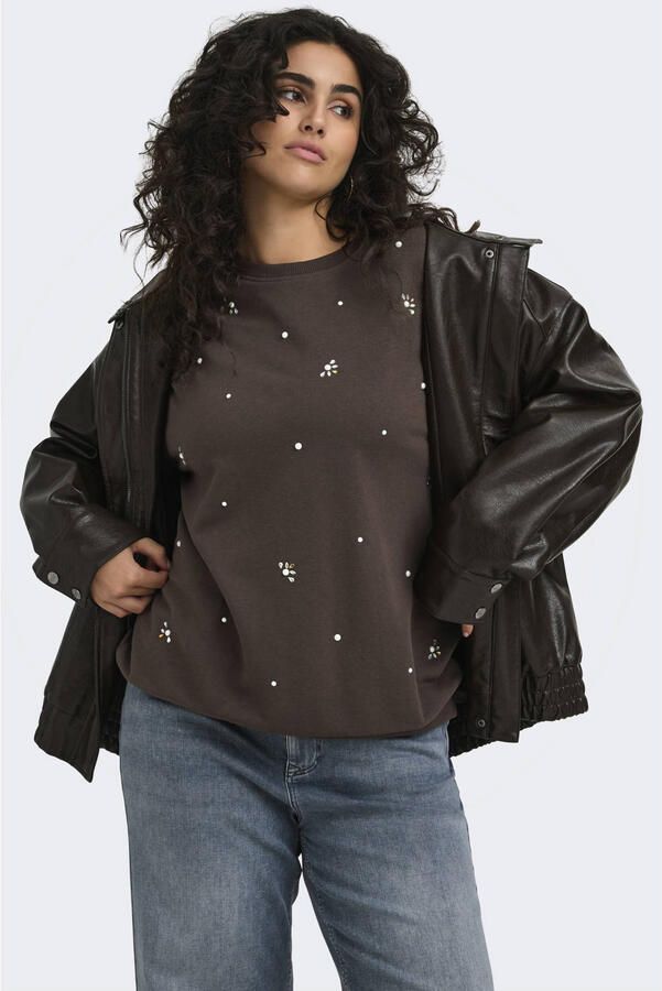 ONLY CARMAKOMA katoenen sweater Plus Size met print donkerbruin - Foto 3
