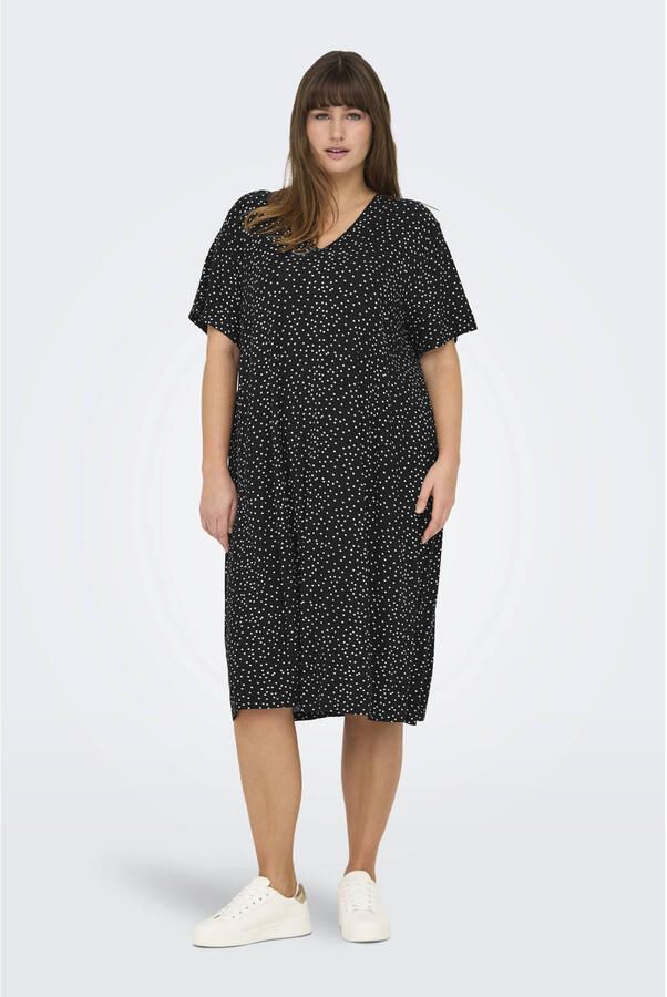 ONLY CARMAKOMA Shirtjurk CARFYRLA LIFE S S V-NCK BLK AOP DRE NOOS