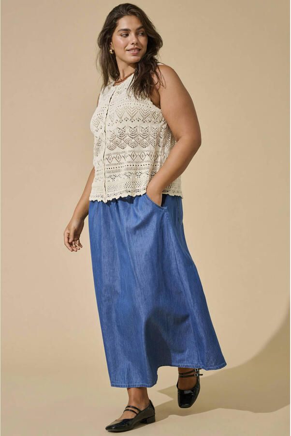 ONLY CARMAKOMA maxi rok Plus Size blauw