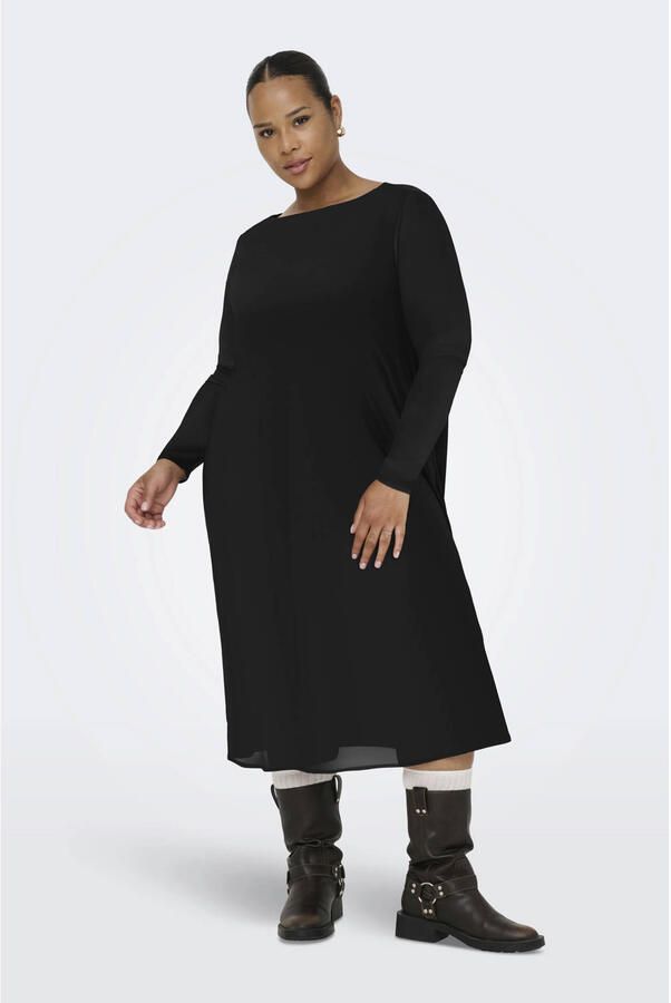 ONLY CARMAKOMA Chiffon jurk CARFOREST LIFE LS BOATNECK BLK DRESS JRS