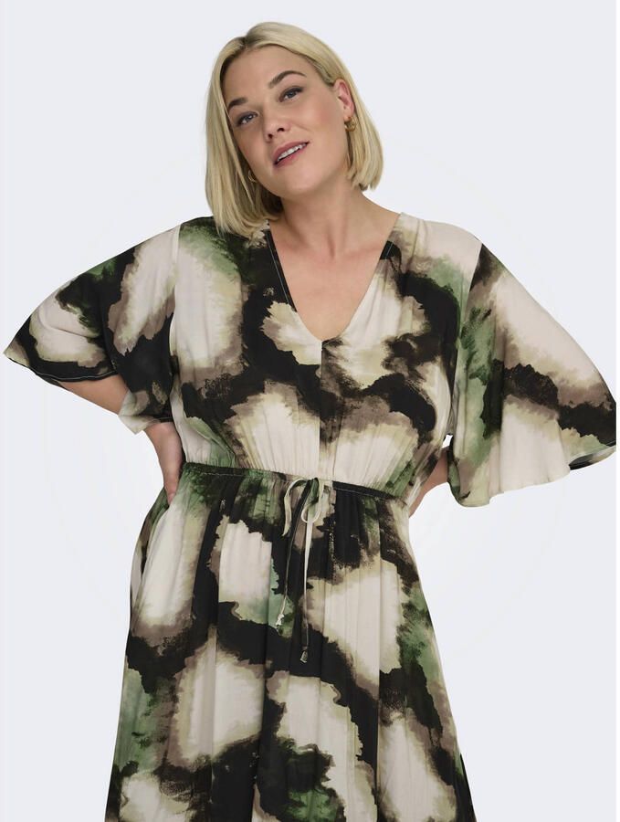 ONLY CARMAKOMA mini jurk met ceintuur plooien camouflage groen