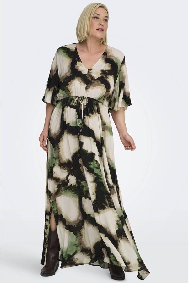 ONLY CARMAKOMA mini jurk met ceintuur plooien camouflage groen - Foto 2
