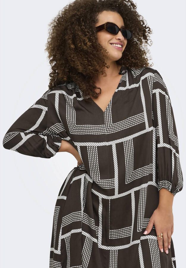 ONLY CARMAKOMA mini jurk Plus Size met print donkerbruin