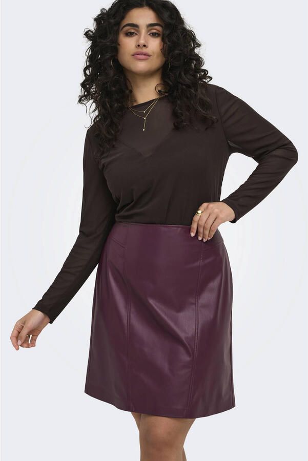 ONLY CARMAKOMA mini spijkerrok Plus Size donkerrood