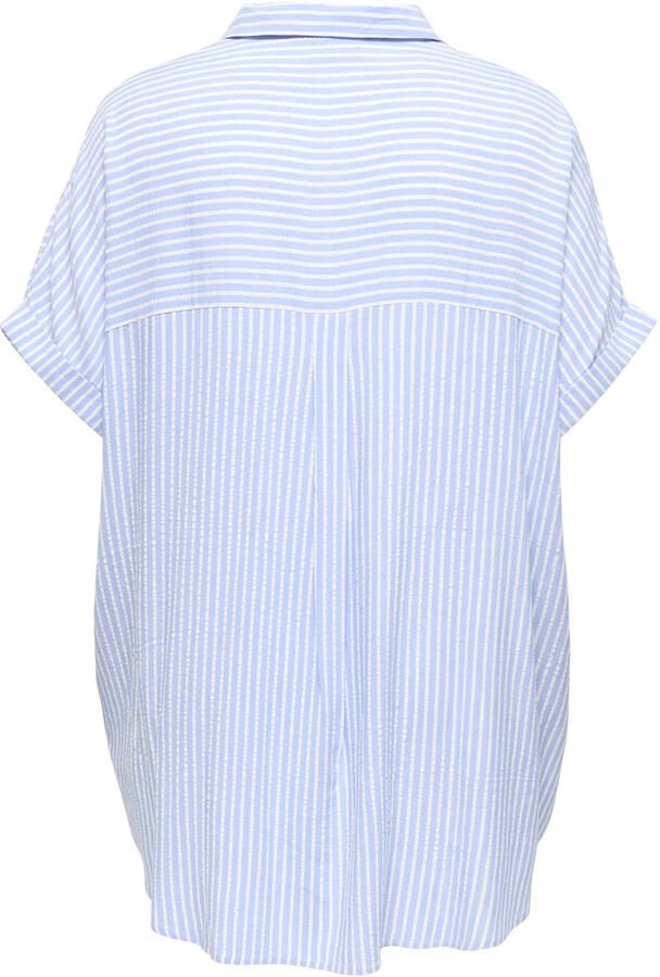 ONLY CARMAKOMA oversized top Plus Size met krijtstreep lichtblauw - Foto 2
