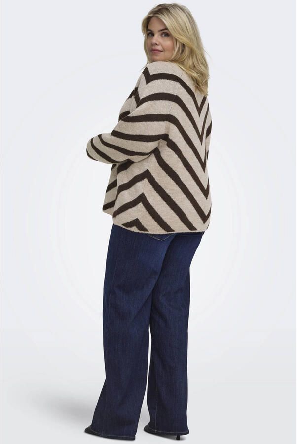 ONLY CARMAKOMA Plus Size aansluitende gebreide gestreepte trui beige - Foto 2