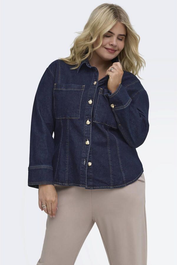 ONLY CARMAKOMA Plus Size denim blouse donkerblauw