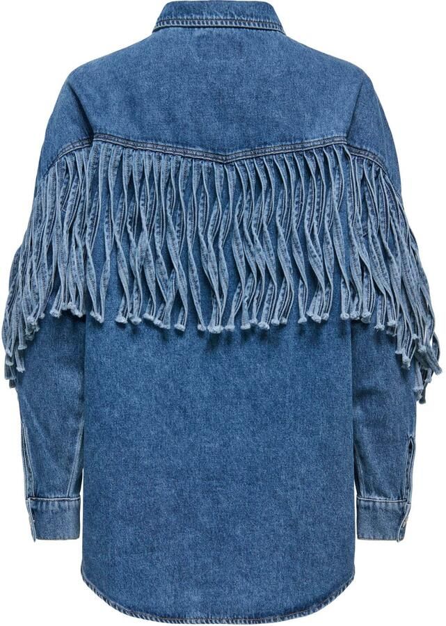 ONLY CARMAKOMA Plus Size denim blouse met franjes blauw - Foto 3