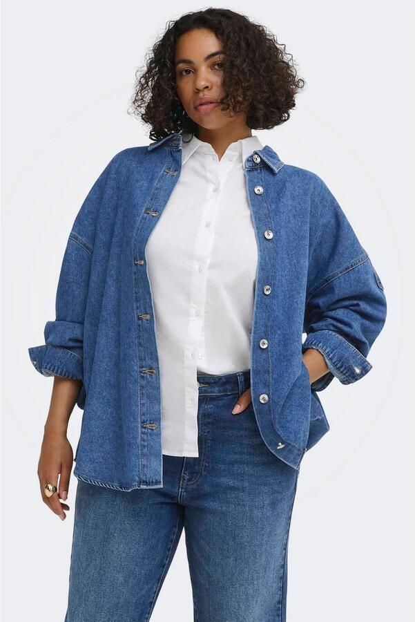 ONLY CARMAKOMA Plus Size denim blouse met franjes blauw
