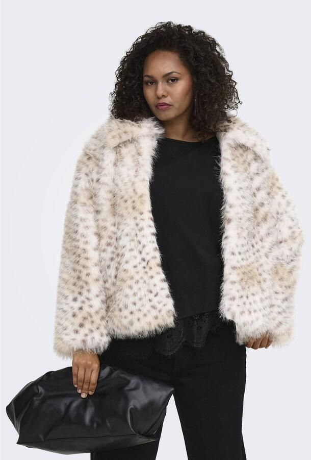ONLY CARMAKOMA Plus Size faux fur manteljas met dierenprint ecru