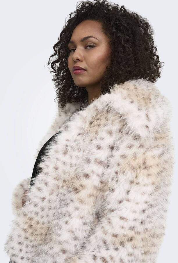 ONLY CARMAKOMA Plus Size faux fur manteljas met dierenprint ecru - Foto 3