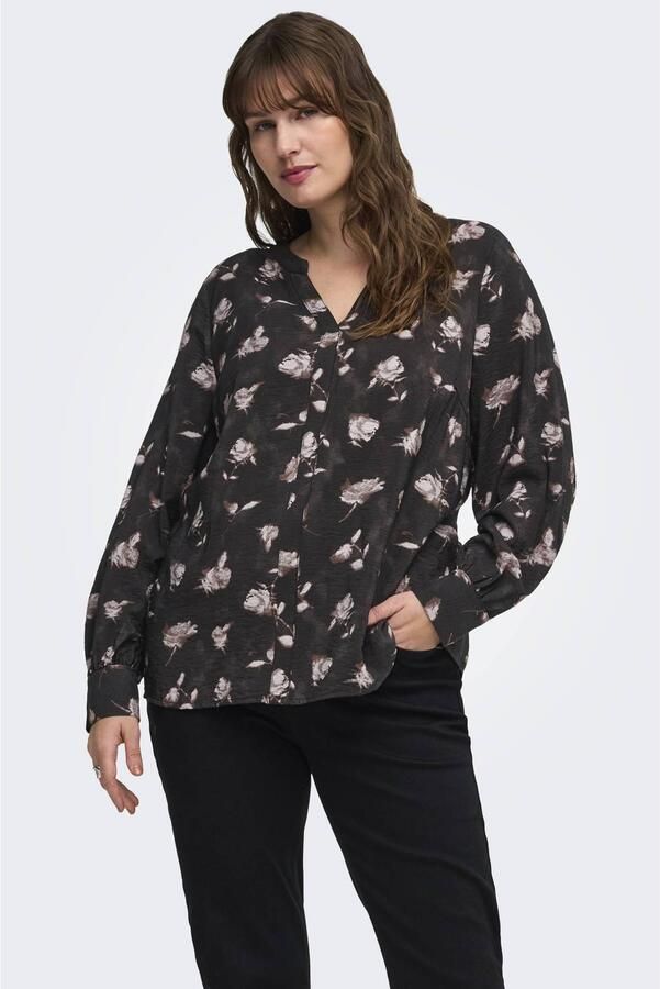 ONLY CARMAKOMA Plus Size gebloemde blouse donkerbruin