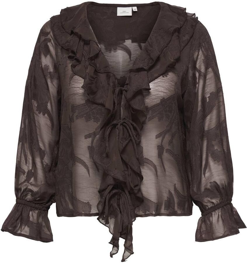 ONLY CARMAKOMA Plus Size gebloemde jacquard blouse donkerbruin