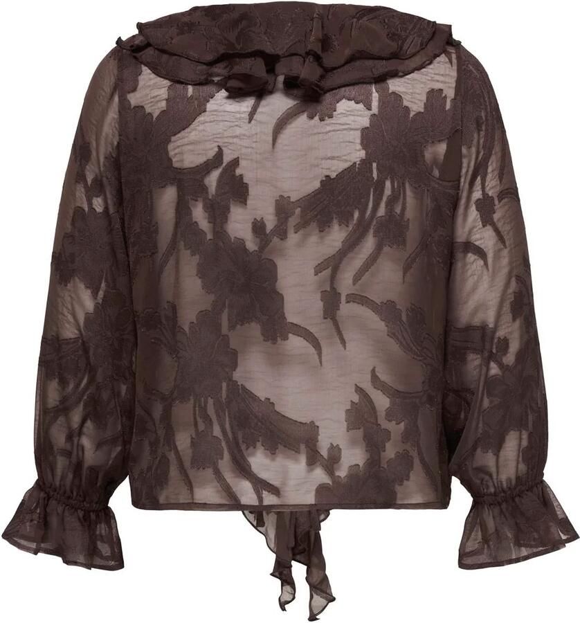 ONLY CARMAKOMA Plus Size gebloemde jacquard blouse donkerbruin - Foto 2