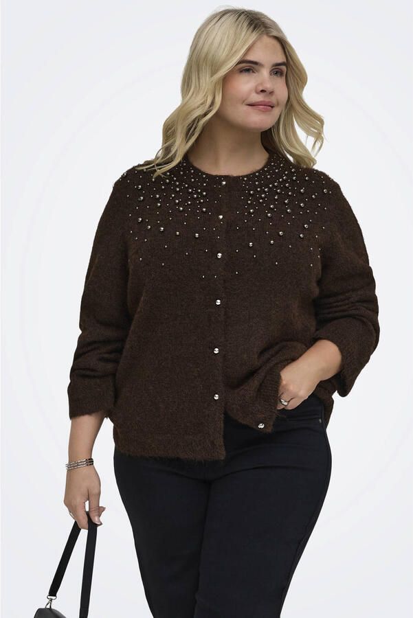 ONLY CARMAKOMA Plus Size gebreid vest met wol donkerbruin