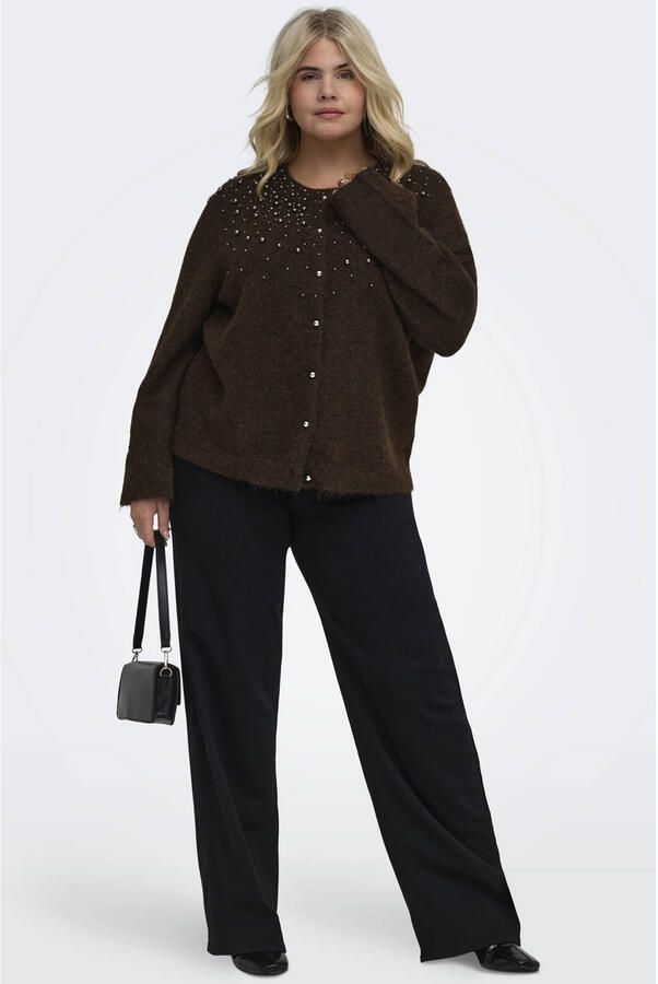 ONLY CARMAKOMA Plus Size gebreid vest met wol donkerbruin - Foto 3