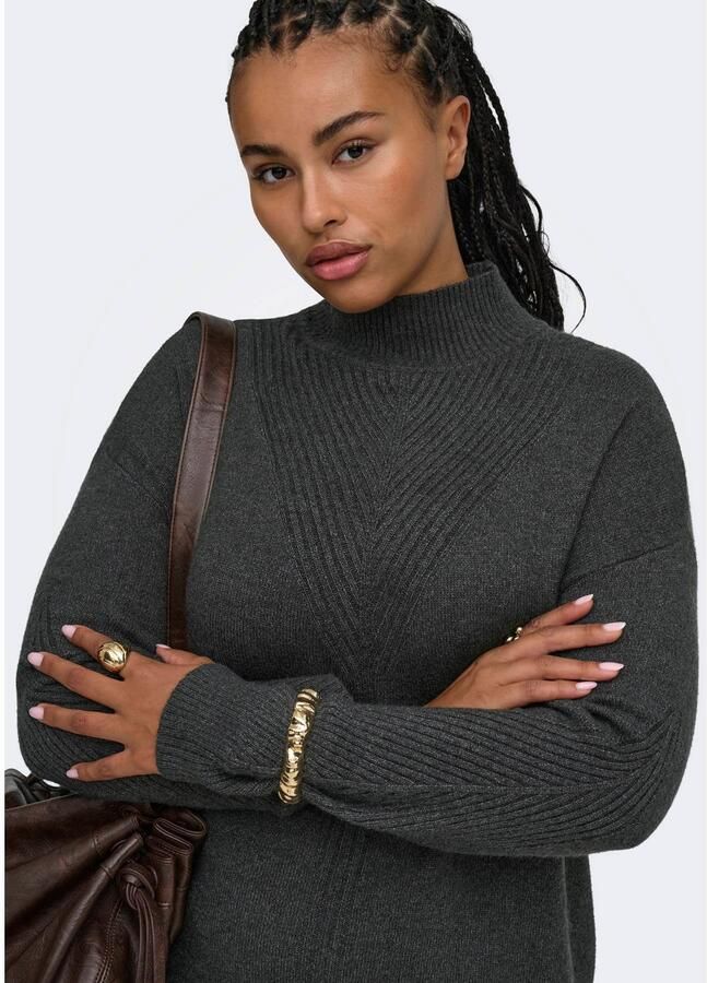 ONLY CARMAKOMA Plus Size gebreide coljurk grijs