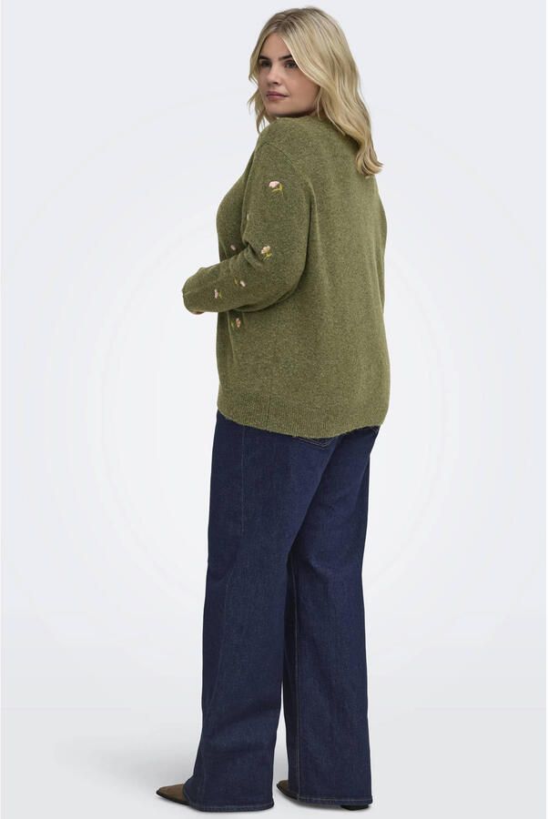 ONLY CARMAKOMA Plus Size gebreide gebloemde trui met borduursels en wol groen - Foto 2