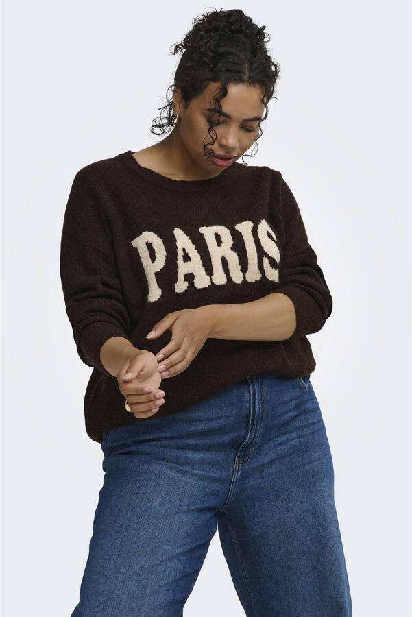 ONLY CARMAKOMA Plus Size gebreide trui met print en wol donkerbruin
