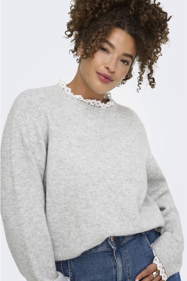 ONLY CARMAKOMA Plus Size gebreide trui met ruches en wol grijs