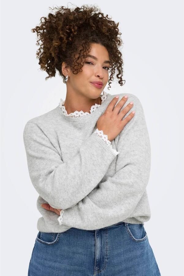 ONLY CARMAKOMA Plus Size gebreide trui met ruches en wol grijs - Foto 3