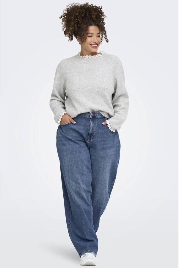ONLY CARMAKOMA Plus Size gebreide trui met ruches en wol grijs - Foto 2