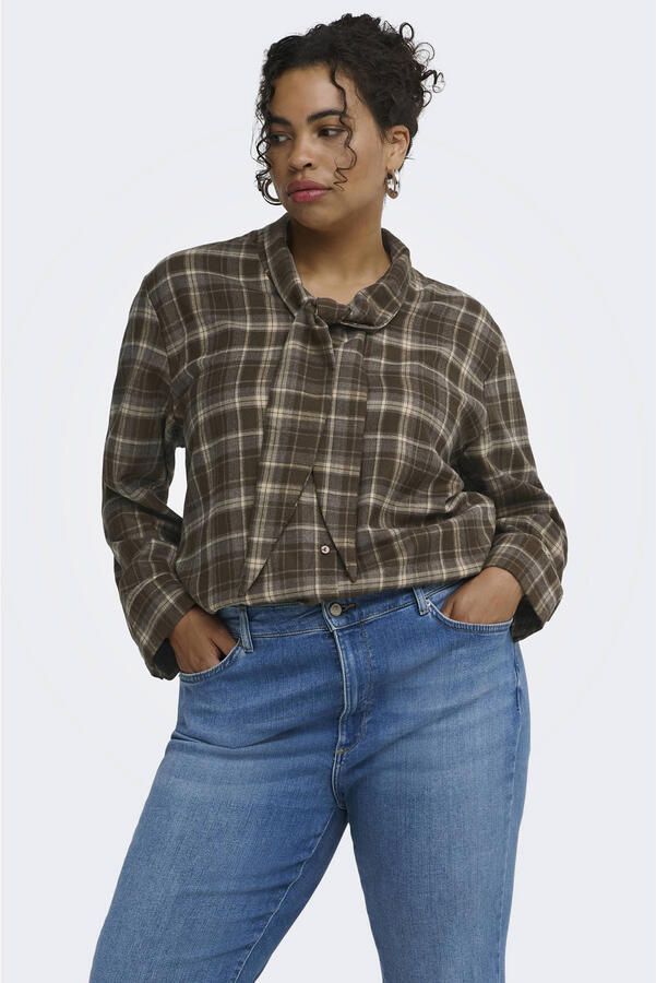 ONLY CARMAKOMA Plus Size geruite blouse bruin